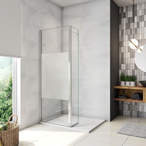 Walk in Doccia 110x200cm Due Pareti (70+40) cm Vetro 8 mm Temperato Anticalcare Fascia Opaca Centrale ANTI FRANTUMI Barra Stabilizzatrice 70-120 cm Cromo Lucido