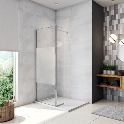 WALK IN Doccia 110x200cm Due Pareti (70+40)cm Vetro 8mm Temperato Anticalcare Fascia Opaca Centrale ANTI FRANTUMI Barra Stabilizzatrice 90cm Cromo Lucido