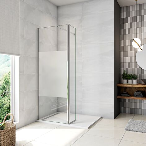 Walk in Doccia 160x200cm Due Pareti (120+40) cm Vetro 8 mm Temperato Anticalcare Fascia Opaca Centrale ANTI FRANTUMI Barra Stabilizzatrice 73-120 cm Cromo Lucido