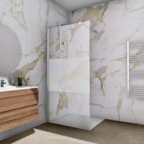 Walk In Dusche Begehbare Duschwand Glas Duschabtrennung Duschtrennwand Glastrennwand Glaswand mit NANO-Beschichtung halbmatt Mittelteil 80cm