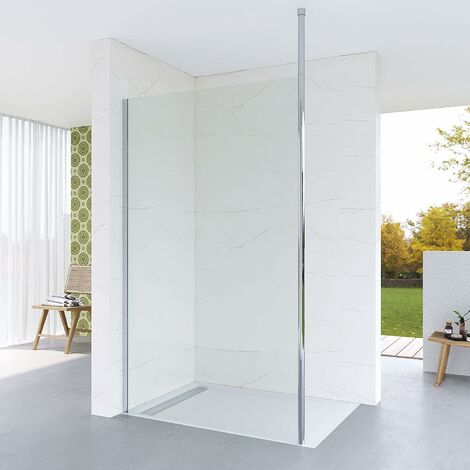 Walk in Dusche Duschabtrennung Begehbare Duschwand Glas Bodengleich Glasduschwand Glastrennwand Barrierefrei Sicherheitsglas 8 mm Lotus-Effekt Nono Beschichtung Deckenstütze Deckenhalterung  5. Größe: