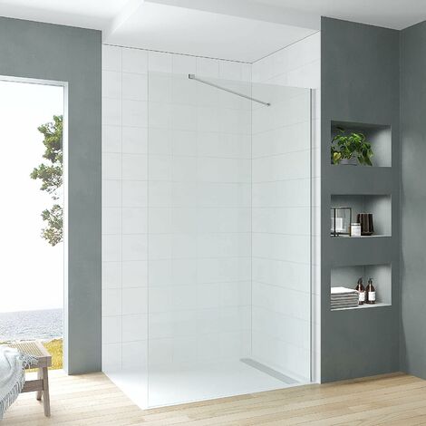 Walk-in Dusche Duschabtrennung Begehbare Duschwand Glas Bodengleich Glasduschwand Glastrennwand Barrierefrei Sicherheitsglas 8 mm Lotus-Effekt Nono Beschichtung Stabilisator Edelstahl  4. Größe: 110x2