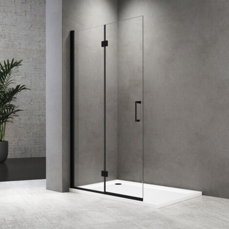 Walk in Dusche Duschwand 100x195 cm Falttür Dusche Duschtrennwand 6mm ESG-Sicherheitsglas Nano Beschichtung, Schwarz