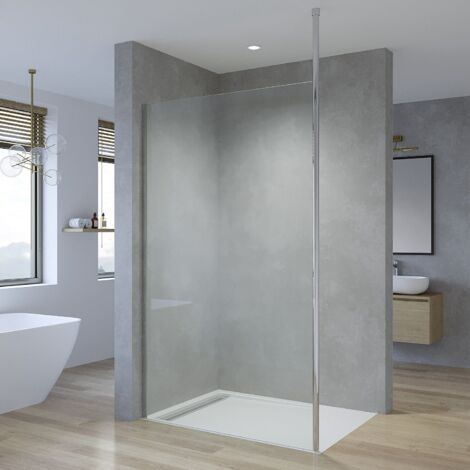 Walk in Dusche Duschwand Duschabtrennung 8mm Einscheibensicherheitsglas mit Nano Beschichtung für Walk in Glaswand mit Deckenstütze Aqua Lavos 110x200 cm