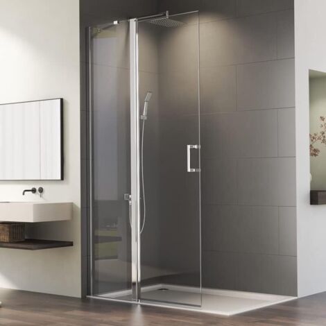 Walk in Duschwand 100x185cm Walk in Pendeltüren Dusche Duschtrennwand 6mm ESG-Sicherheitsglas mit Nano Beschichtung