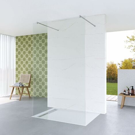 Walk in Duschwand Glas freistehend begehbare Dusche ebenerdige Duschabtrennung Glastrennwand Duschtrennwand für Duschwanne  Klarglas 8 mm mit NANO  90° Stabilisationsbügel chrom  1. Größe: 87x200cm