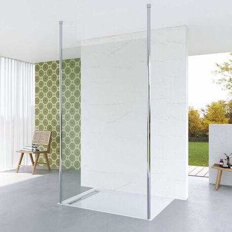 Walk in Duschwand Glas freistehend begehbare Dusche ebenerdige Duschabtrennung offene Dusche Glastrennwand Duschtrennwand für Duschwanne  Klarglas 8 mm mit NANO  Deckenstütze  3. Größe: 102x200cm