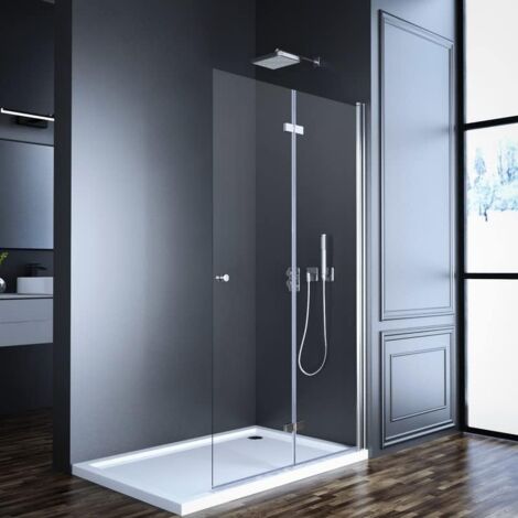 Walk-in faltbar Duschwände 75x185cm Walk-in Dusche Duschwand Glas Falttuer fuer Duschwanne Faltwand Drehfalttuer Faltdusche Glaswand Duschfaltwand Sicherheitsglas 5 mm klar