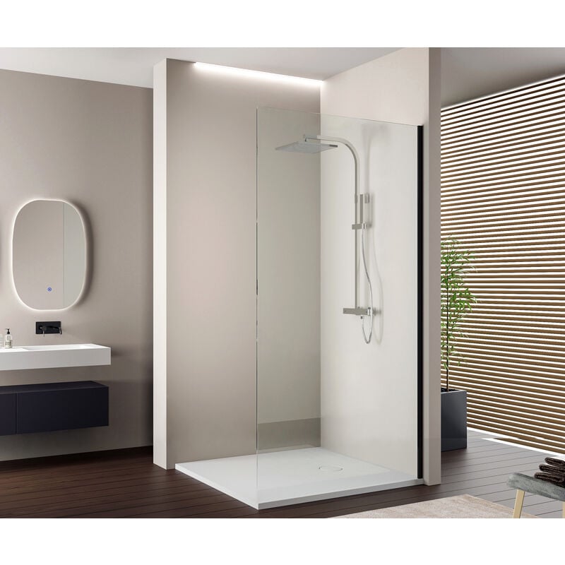 Walk-In Nano EX103 10 mm Vetro extra bianco - colore del profilo e larghezza selezionabili 900mm, Ohne (ab 130cm Breite mit Stabilisationsstange)