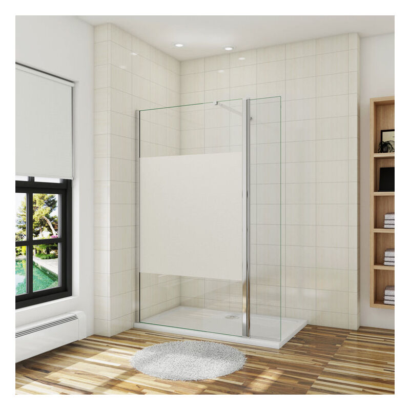 

Walk in 90x200cm Panel Pantalla Fija Vidrio Esmerilado parcial laminado de film seguirdad a pureba de explosiciones 8mm+Lateral Abatible 30cm,Barra