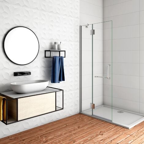 WALK IN Parete Doccia Paretina Fissa con Porta Movibile 116x190 cm in Vetro 8 mm Trasparente Anticalcare con Barra Stabilizzatrice Cromato Lucido