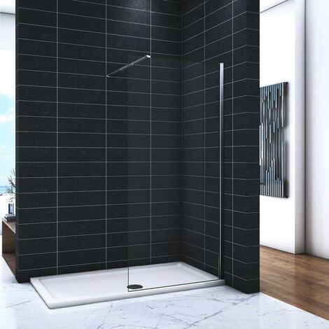 Walk In Parete Fissa Vetro 8mm Temperato Trasparente Anticalcare 120x200cm Barra Stabilizzatrice tagliabile da 90cm e telaio finitura cromato lucido