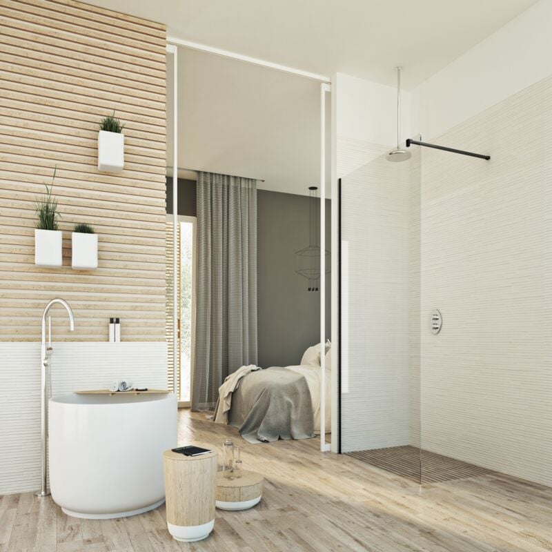 Paroi douche en verre transparent 8 mm h 198 mod Walk in Black Lato 70 cm