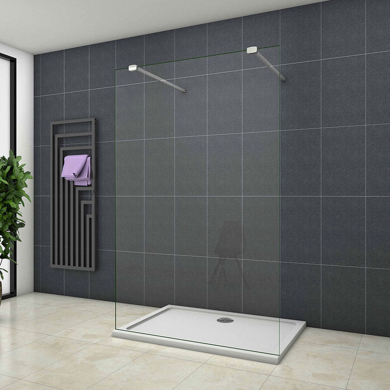 1200x1950mm 8mm Nano Easy Clean Tempered Clear Glass Safety Wet Room Screen 2 support bar