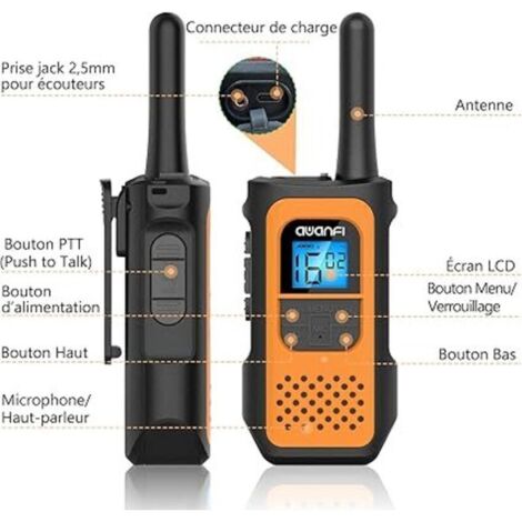 Walkie talkie ricaricabili per bambini e adulti (confezione da 2), walkie talkie a lungo raggio con 16 canali, radio bidirezionale, schermo LCD, walkie talkie USB per giochi d'avventura, escursionismo