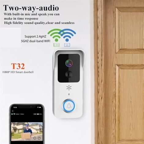 Walkie-talkie video con telecamera ad alta definizione, suoneria video, Wi-Fi 5G, doppia batteria, impermeabile IP54, per casa intelligente.