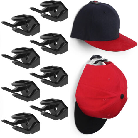 Wall Adhesive Hat Hooks (8-Pack) - Baseball Cap Hat Holder, Minimalist Hat Display, Strong Hold Cap Hooks, Black