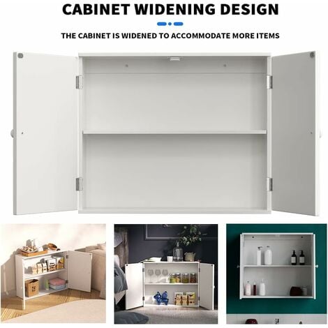 Wall Cabinet Floor Cabinet 2 Door Cupboard Vanity Unit Wall Mounted Storage Shelves