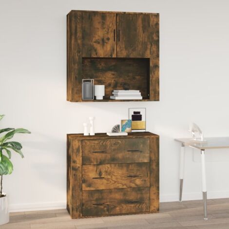 Wall Cabinet Smoked Oak 80x33x80 cm Engineered Wood vidaXL