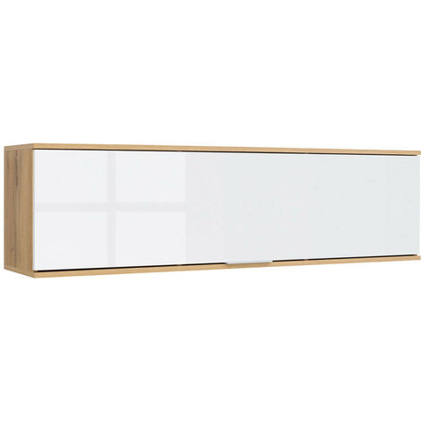 IMPACT FURNITURE Wall Cabinet Unit Storage Bedroom Living Room White Gloss Oak Finish Modern Zele