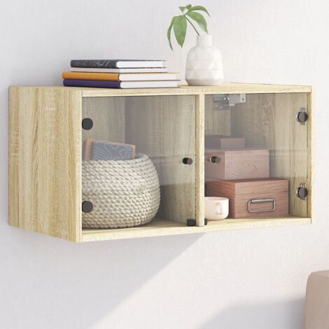 Wall Cabinet with Glass Doors Sonoma Oak 68.5x37x35 cm vidaXL