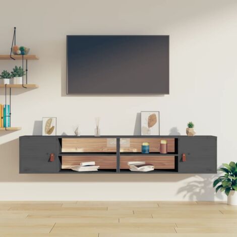 Wall Cabinets 2 pcs Grey 80x30x30 cm Solid Wood Pine vidaXL