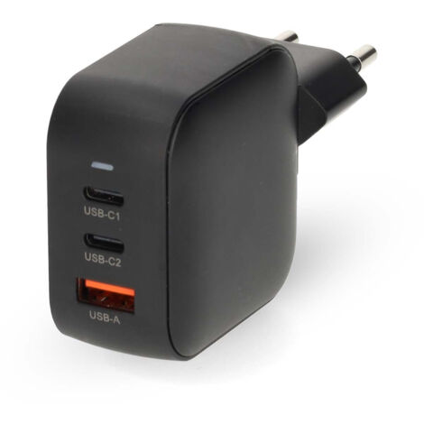 Wall charger 70 w gan pd30 quick charge feature 15 225 25 30 35 a number of outputs 3 usb a 2x usb c automatic voltage selection black