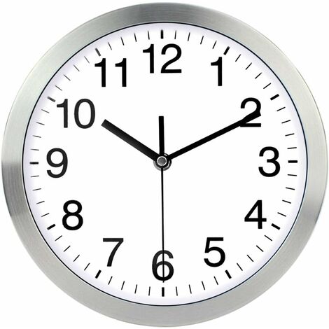 Wall Clock 12 Inch Metal Frame Glass Cover Number Non Ticking Modern Quartz Wall Clock Decorative Quartz Design Indoor/Kitchen (Silver)