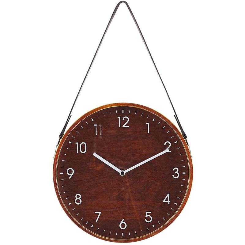 Beliani - Vintage Round MDF Faux Leather Wall Clock Brown Renens