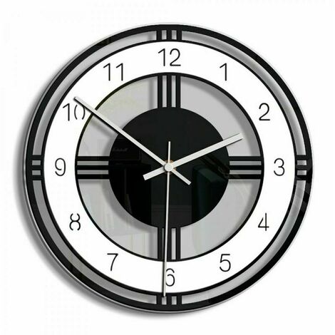 Wall clock home decoration black and white circle creative wall circle bedroom clock retro transparent - black