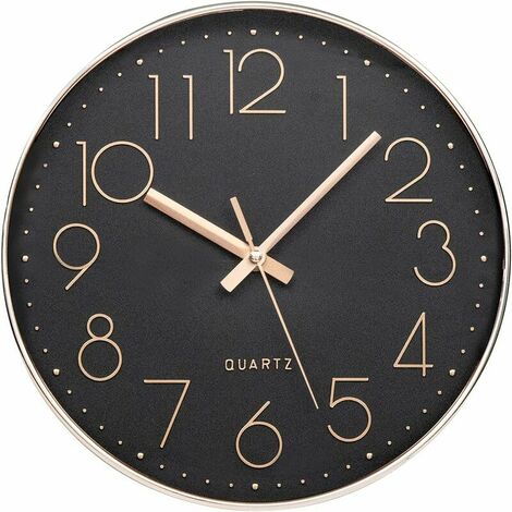 Wall clock modern tick-co.ukee silent quartz decorative clock battery operation is easy to read, suitable for room, home, kitchen, bedroom, office, school 12 inch black rose gold