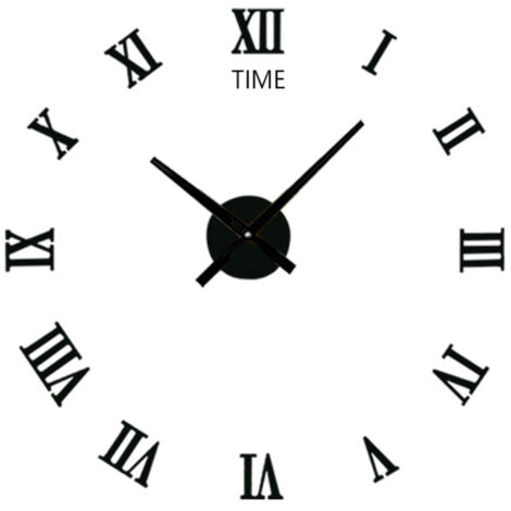 Wall Clock Silent 3D Modern Black Acrylic DIY Self Adhesive Wall Clock for Living Room Home