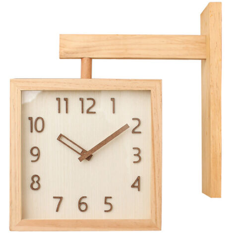 Wall Clock Simple Silent Square Double Sided Clock Wooden Decorative Corner Clock for Living Room Household Original Wood Color