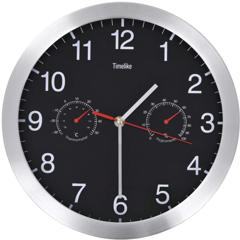 Wall Clock with Quartz Movement Hygrometer Thermometer Black Vidaxl