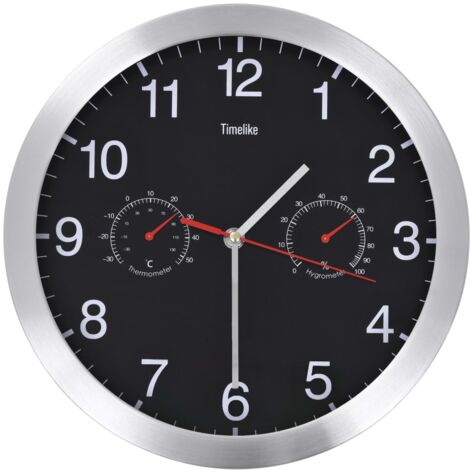 Wall Clock with Quartz Movement Hygrometer Thermometer Black vidaXL