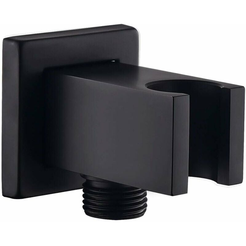 Wall Connecting Elbow with Shower Bracket 1/2' Guazhubi Brass Square Fitting(Black)