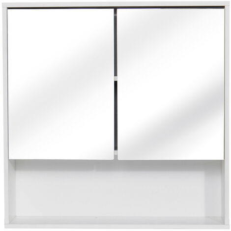 main image of "Wall Cupboard Cabinet Furniture Wooden Bathroom Mirror Double Half Storage Door"