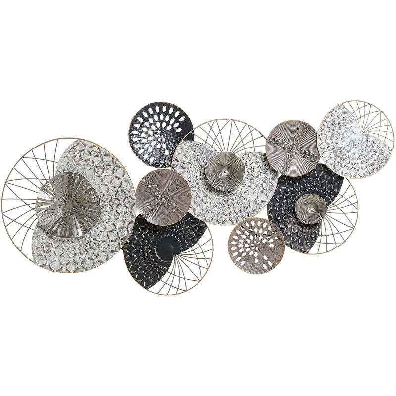 Modern Decorative Wall Art Deco Accent Piece Circles Black and Silver Cesium - Black