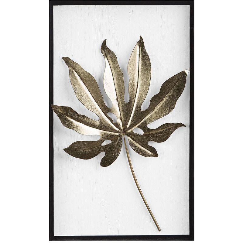 Beliani - Modern Wall Decor Leaf Metal MDF Gold White Black Curium