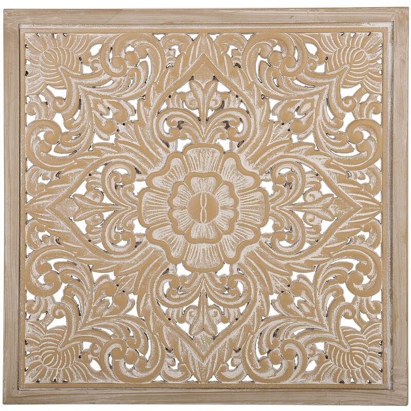 Boho Moroccan Square Wall Decoration Carving Engineered Light Wood White Yonora