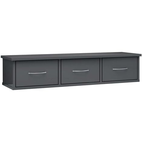 Wall Drawer Shelf High Gloss Grey 90x26x18.5 cm Chipboard