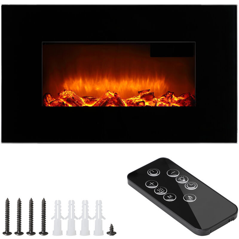 Deuba - Wall Fireplace Electric + Remote Control / Head-up Display / Digital Thermostat / 900-1800W / Black