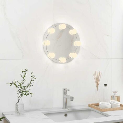 Wall Frameless Mirror with LED Lights Round Glass vidaXL