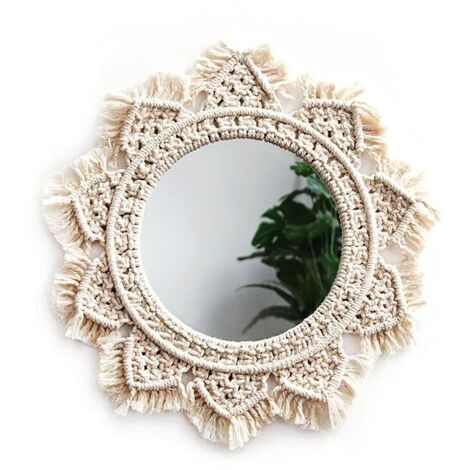 Wall Hanging Mirror with Macrame Fringe Round Mirror Art Boho Decor for Apartment Living Room Bedroom Baby Nursery Dorm Entryways 4Fvj7Tjt