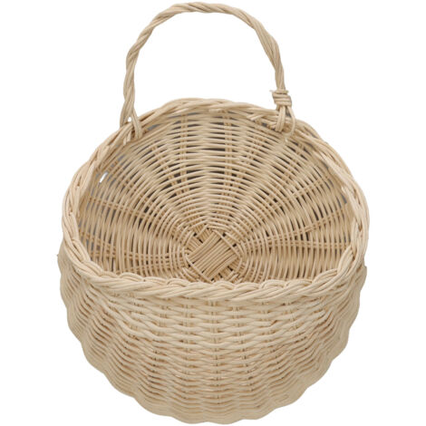 Wall Hanging Rattan Basket Multifunctional Wall Mounted Woven Storage Basket for Home Beige