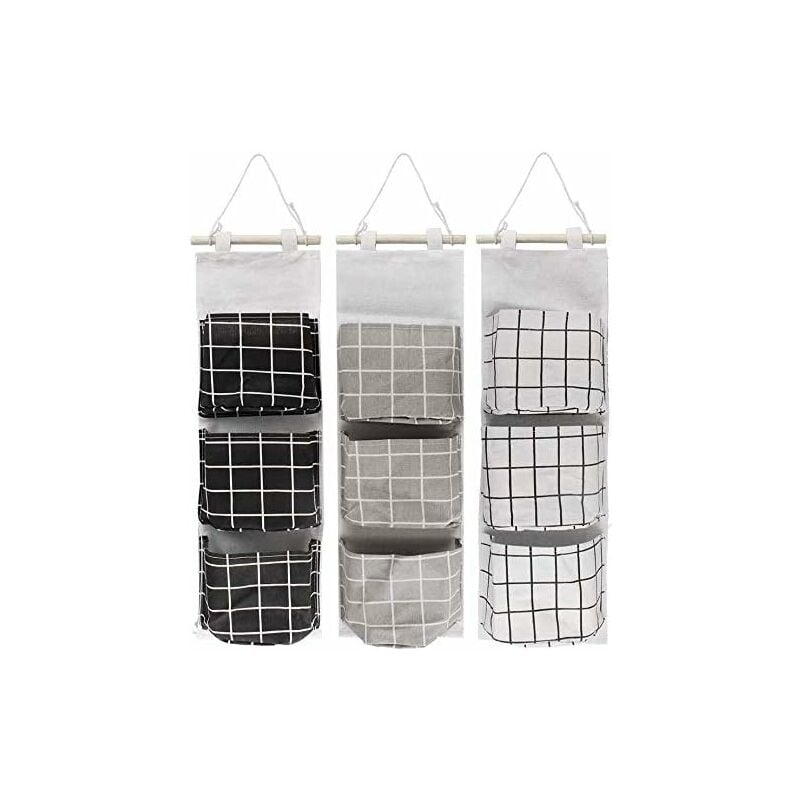 Tinor - Wall Hanging Storage Bag 3PCS Waterproof Pockets Over Door Closet Organizer Box Linen Storage Bag 3 Semicircular Pockets Bag for Bedroom