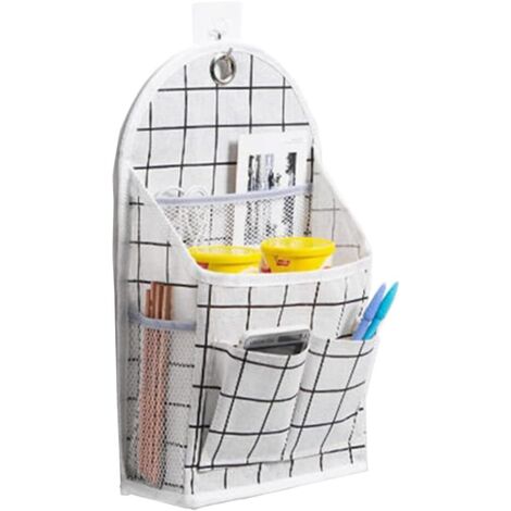 Wall Hanging Storage Bag, Wall Mounted Bag Organizer, Foldable Organizers, Organizer Bags for Bedroom Bathroom Kitchen-White Plaid