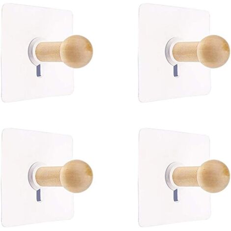 Wall Hooks Natural Mini Self Adhesive Hook Wooden Robe Hook Hat Clothes Wall Mount Hook Hanger Towel Rack Bedroom Decoration Wood Multipurpose Hook 4 PCS