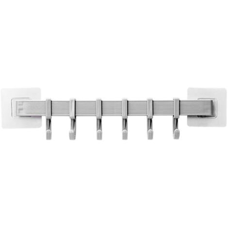 Wall Hooks - Patère murale 6 crochets pivotants, installation sans perforation pour porte, chambre, salle de bain, couleur gris
