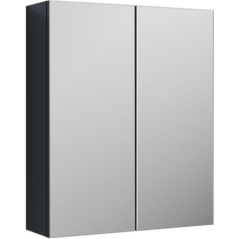 Wall Hung 2 Door Bathroom Mirror Cabinet - 600mm - Dark Grey